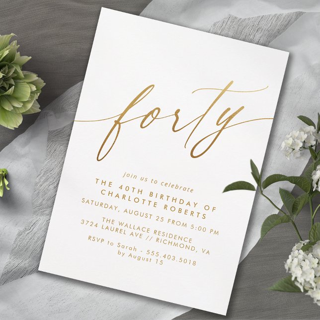 Soft Glam White and Gold | Modern 40th Birthday Invitation (Creator Uploaded)