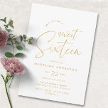 Soft Glam | White and Gold Sweet 16th Birthday Invitation<br><div class="desc">White and faux gold 16th birthday party invitations with "sweet sixteen" text in a handwritten script. Please note: Gold effect is replicated by a high quality graphic. No real foil will be used.</div>