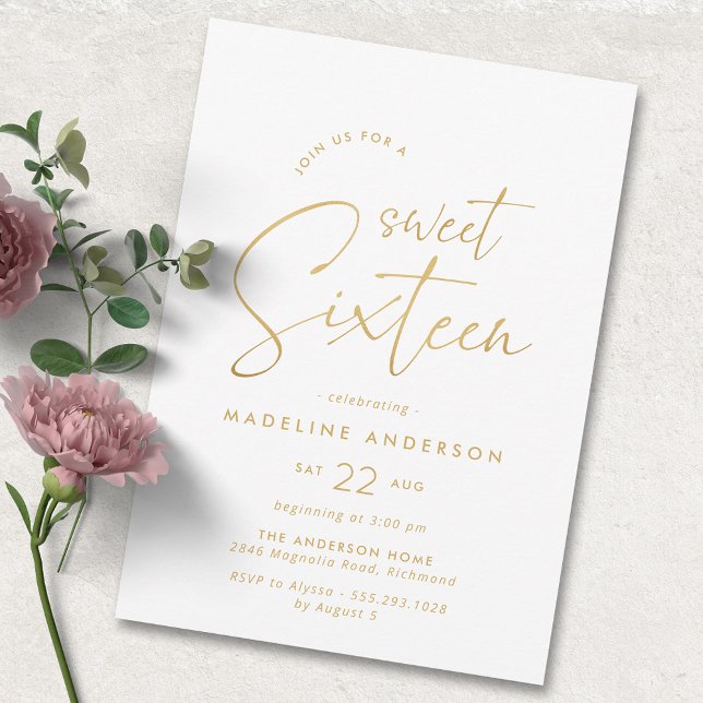 Soft Glam | White and Gold Sweet 16th Birthday Invitation (Creator Uploaded)