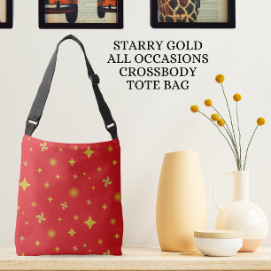 Soft Glow Golden Stars & Floral Petals Pattern Crossbody Bag