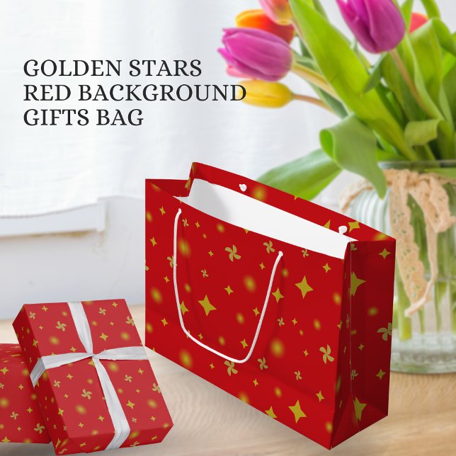 Soft Glow Golden Stars & Floral Petals Pattern Large Gift Bag (Creator Uploaded)