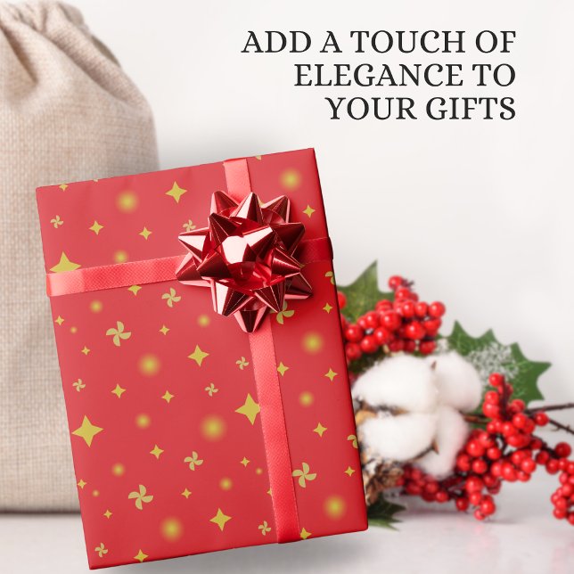 Soft Glow Golden Stars & Floral Petals Pattern Wrapping Paper (Creator Uploaded)