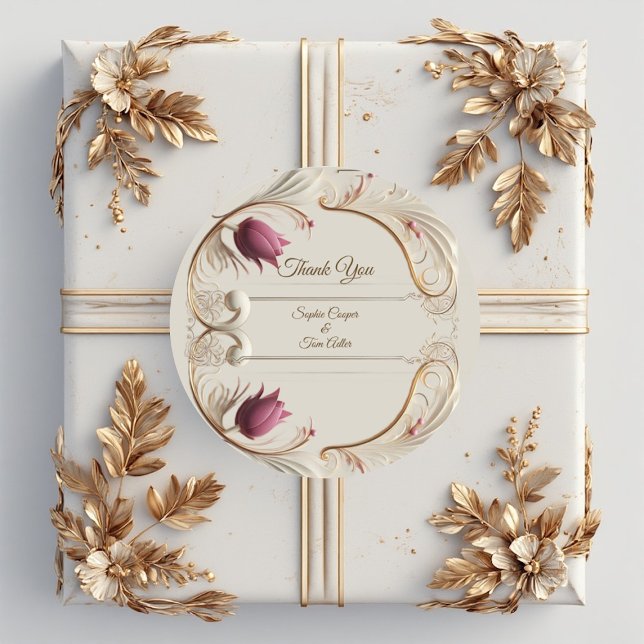 Soft Gold Baroque Grandeur with Tulip Floral Swirl Classic Round Sticker (Soft Gold Baroque Grandeur with Tulip Floral Swirl Classic Round Sticker)