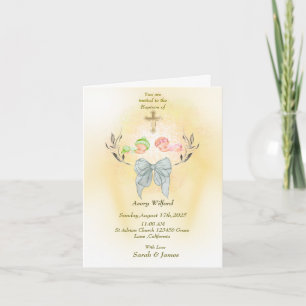  Soft gold cross Baptism  folded invitation 