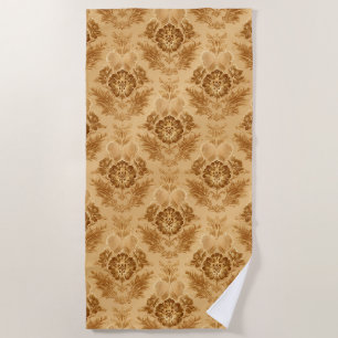 Soft Gold Damask Floral Beach Towel