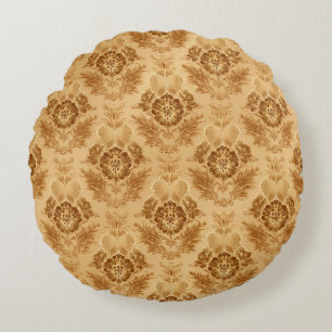 Soft Gold Damask Floral Round Cushion