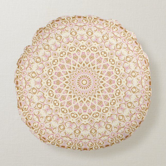 Soft Golden Blush Mandala Design Round Cushion (Front)
