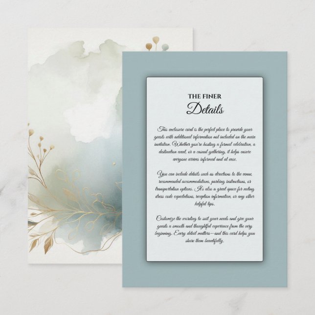 Soft Golden Dusty Blue Romance Wedding Enclosure Card (Front/Back)