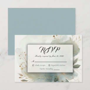 Soft Golden Dusty Blue Romance Wedding RSVP Card