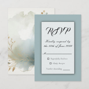 Soft Golden Dusty Blue Romance Wedding RSVP Card