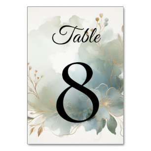 Soft Golden Dusty Blue Romance Wedding Table Number
