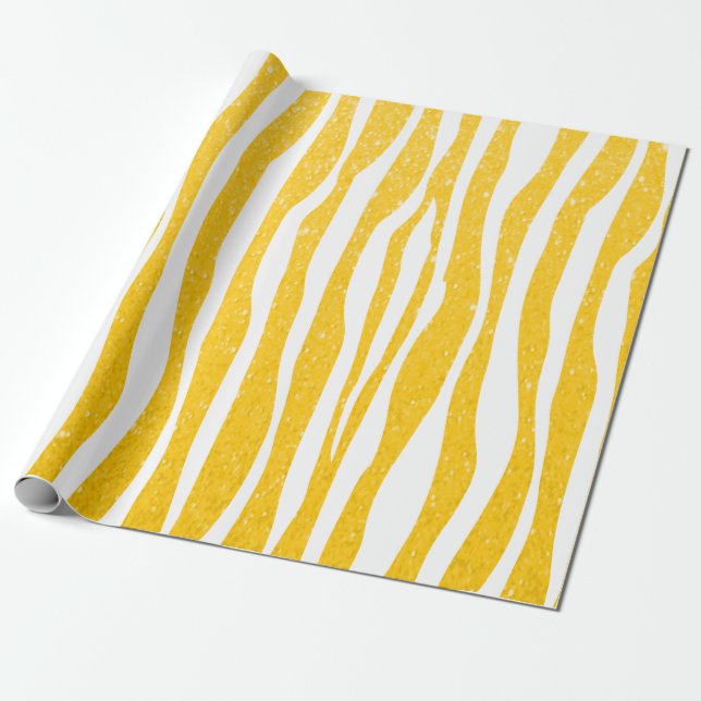 Soft Golden Yellow Glitter Zebra Animal Print Wrapping Paper (Unrolled)