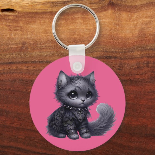 Soft Goth Kitten  Key Ring (Front)