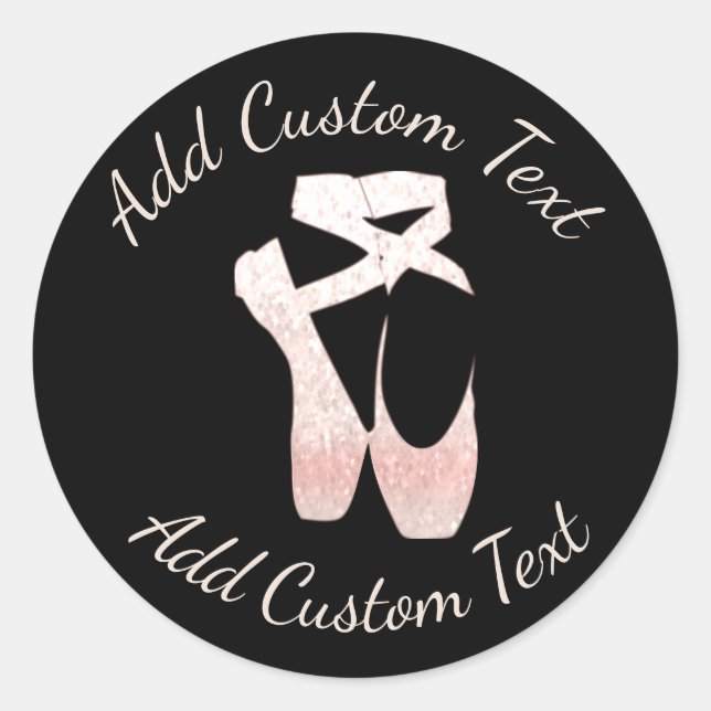 Soft Gradient Glitter Pink Ballet Shoes on Black Classic Round Sticker (Front)