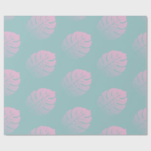 Soft Gradient Monstera Tropical Leaf Pattern Blue Wrapping Paper