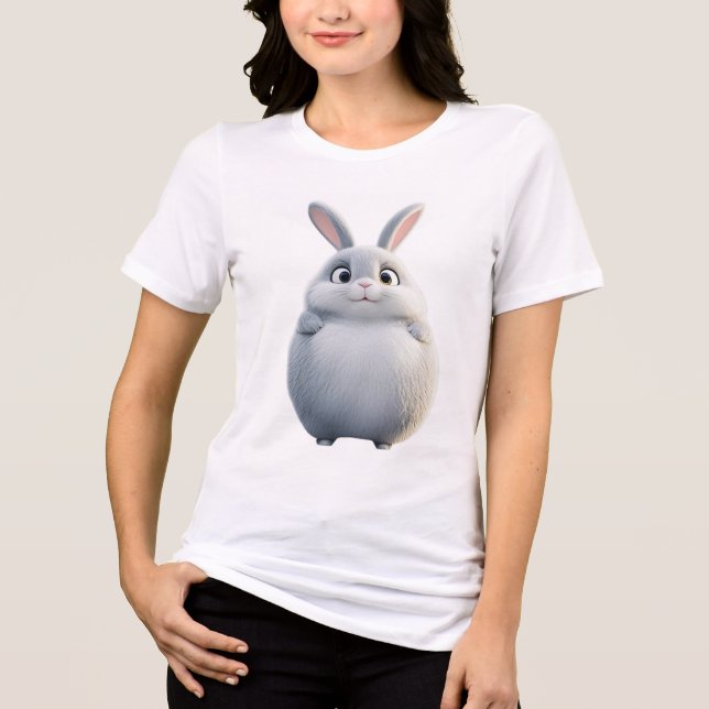 Soft Gray Round Bunny Tee | Cute Zodiac Rabbit (Front)