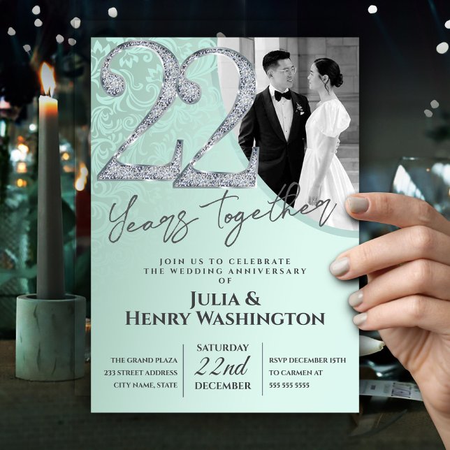 Soft Green 22nd  Wedding Anniversary  Invitation (Creator Uploaded)
