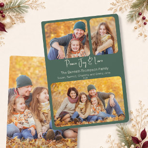 Soft Green 4 Photo Peace Joy & Love Christmas Holiday Card