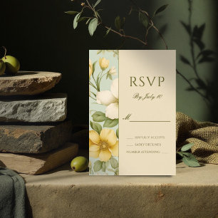 Soft green and beige floral wedding  RSVP card