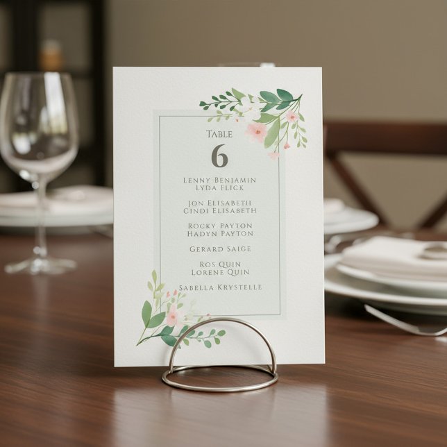 Soft green and pink Floral Table Number Seating (Soft green and pink Floral Table Number Seating card.)