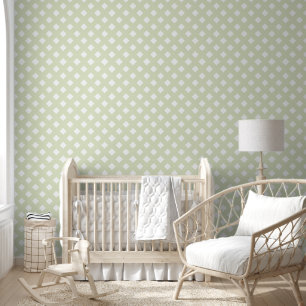 Soft Green and White Shabby Chic Lattice Pattern Wallpaper