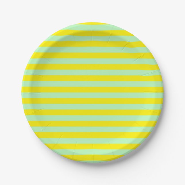 Soft Green and Yellow Stripes Paper Plate (Front)
