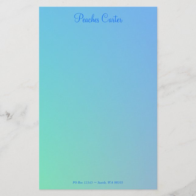 Soft Green Aqua Blue Ombre Stationery (Front)