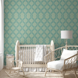 Soft Green Arabesque Pattern Wallpaper