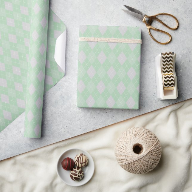 Soft Green Baby St Patrick's Day Small Argyle Wrapping Paper (Crafts)