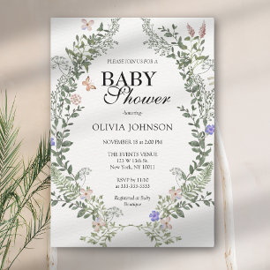 Soft Green Boho Gender Neutral Floral Baby Shower Invitation