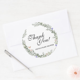 Soft Green Boho Gender Neutral Floral Thank You Classic Round Sticker