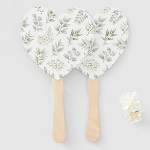 Soft Green Botanical Leaves Pattern Hand Fan