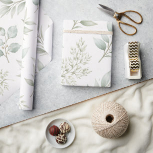Soft Green Botanical Leaves Pattern Wrapping Paper