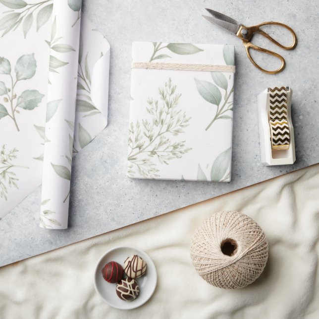 Soft Green Botanical Leaves Pattern  Wrapping Paper (Crafts)