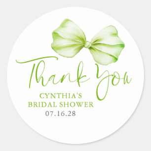 Soft Green Bow Favours Thank You  Classic Round Sticker