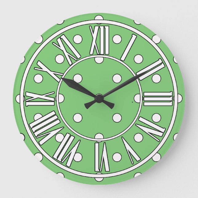 Soft Green Clock with White Dots and Details (Front)