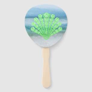 Soft Green Diamond Seashell Abstract Sea Hand Fan