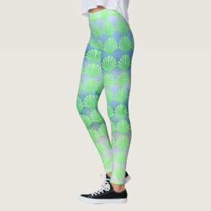 Soft Green Diamond Seashells Leggings