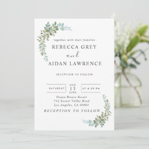 Soft Green Eucalyptus Watercolor Rustic Wedding Invitation