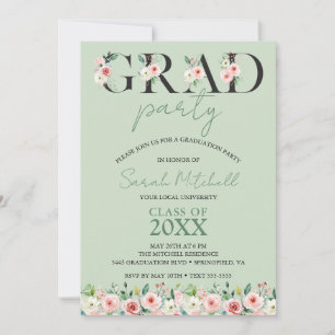 Soft Green Floral Graduation Party Invitation