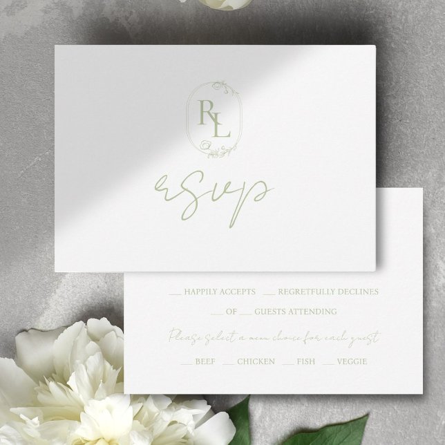 Soft Green Floral Monogram Wedding RSVP Card (Creator Uploaded)