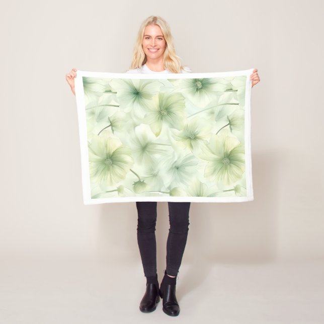 Soft Green Floral Watercolor Pattern Fleece Blanke Blanket (In Situ)