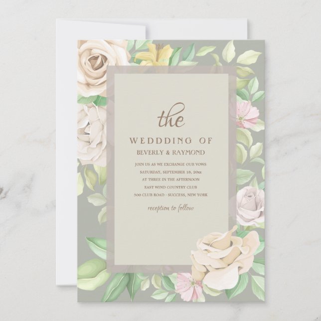 Soft Green Floral Wedding Invitation (Front)