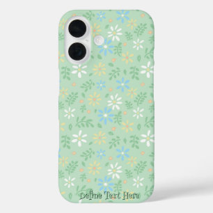 Soft Green Floral with White Blue Yellow Flowers  iPhone 16 Case
