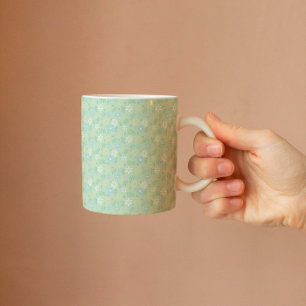 Soft Green Floral with White Blue Yellow Flowers Coffee Mug