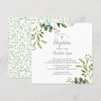 Soft Green Leaf Baptism Invitation
