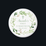 Soft Green Leaf First Communion  Magnet<br><div class="desc">Beautiful hand painted watercolor design featuring a soft green leaf wreath and cross.</div>