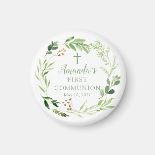 Soft Green Leaf First Communion  Magnet