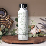 Soft Green Leaf Floral Modern Add Name Water Bottle<br><div class="desc">Floral Water Bottle.</div>