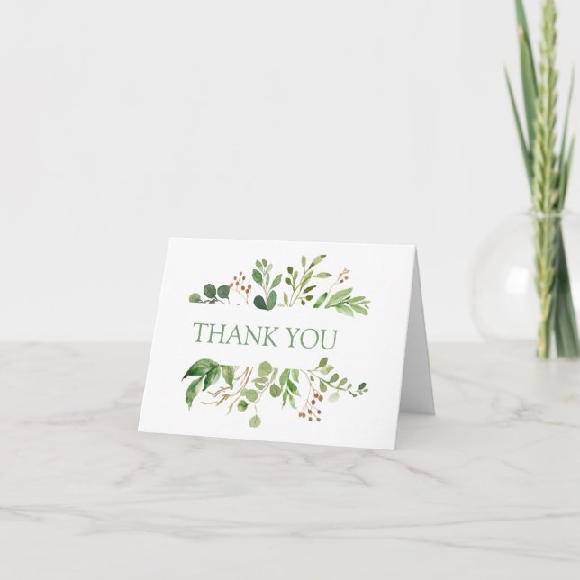 Soft Green Leaf Frame Thank You Card (Front)
